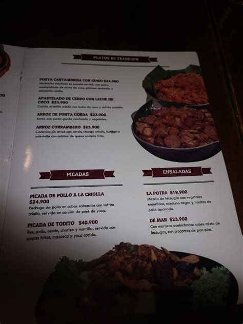 Carta de Restaurante la Potra, Barranquilla